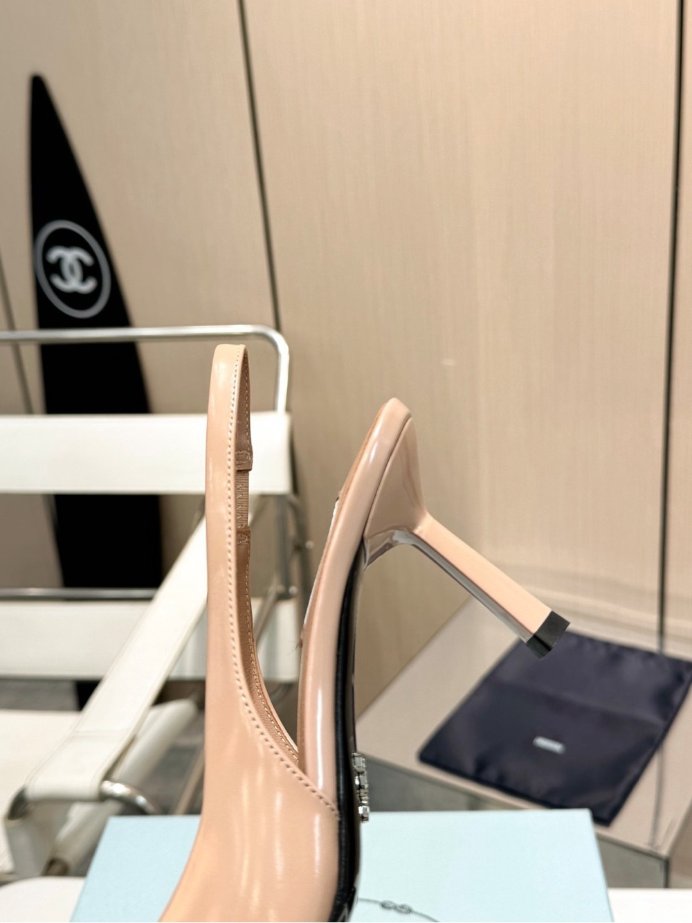 Prada Nude Blush Leather Slingback Pointed Heels - Picture 7 of 8